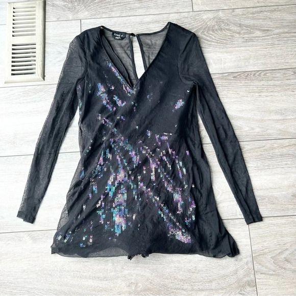 BeBe Lace Sequin  Long Sleeve Romper - Picture 2 of 14